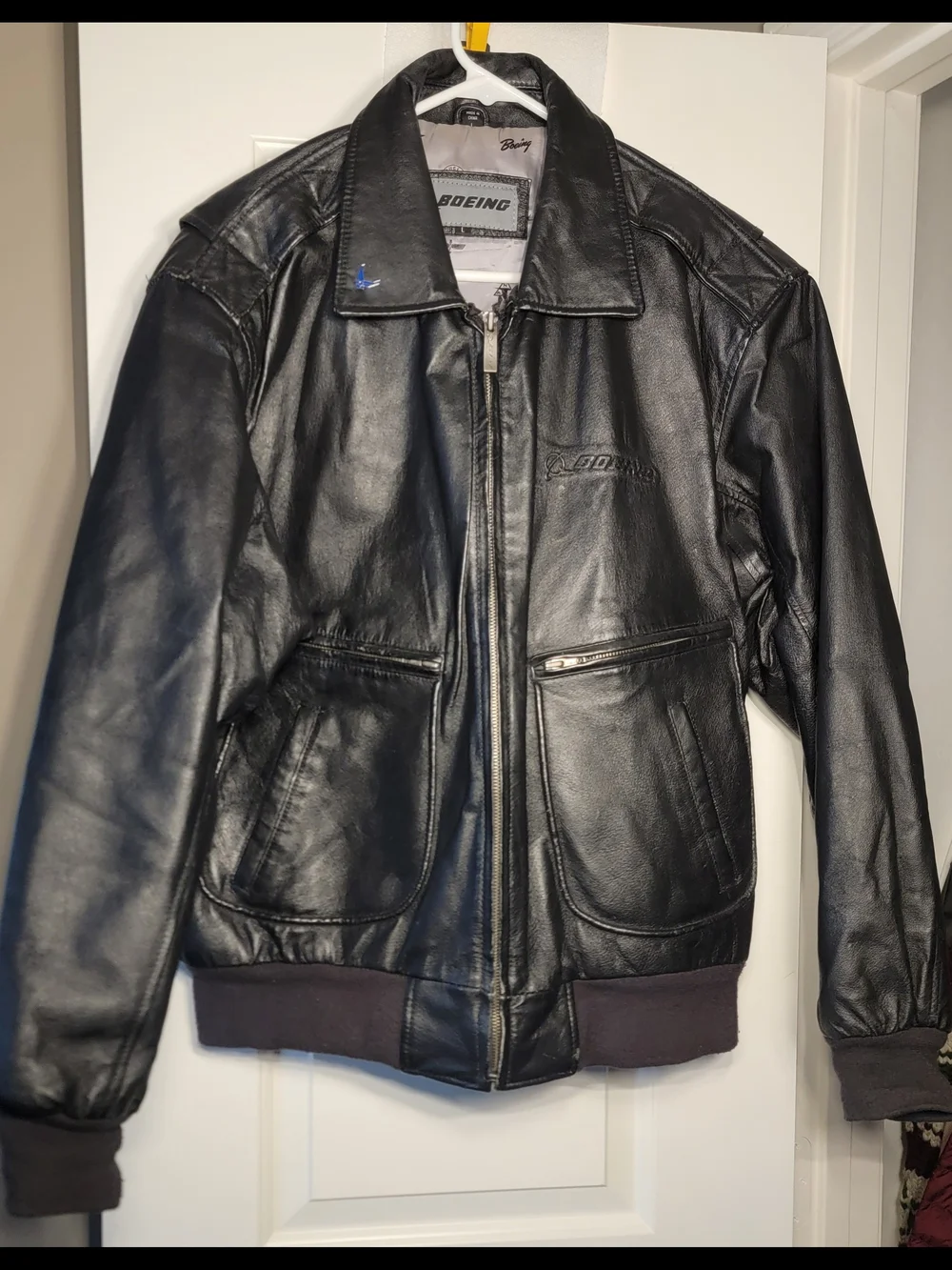 Men's Black Leather Bomber Jacket by Boeing
